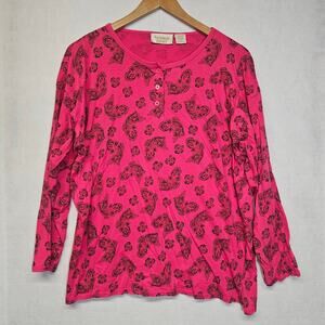 Victoria's Secret Gold Label Vintage Pink Paisley Print Henley Top - Small